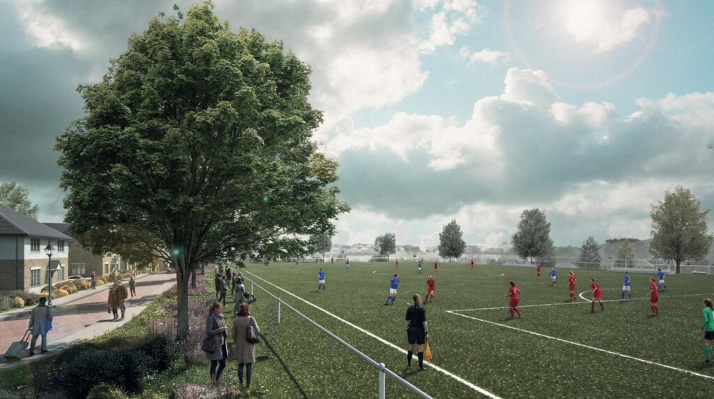 Bloor Homes Willowbrook CGI Visual Showing Sport Pitches
